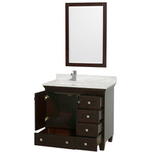 Load image into Gallery viewer, Wyndham Acclaim 36 Inch Single Bathroom Vanity in Espresso, White Carrara Marble Countertop, Undermount Square Sink, and 24 Inch Mirror- Wyndham