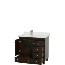 Load image into Gallery viewer, Wyndham Acclaim 36 Inch Single Bathroom Vanity in Espresso, White Carrara Marble Countertop, Undermount Square Sink, and No Mirror- Wyndham