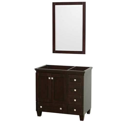 Wyndham Acclaim 36 Inch Single Bathroom Vanity in Espresso, No Countertop, No Sink, and 24 Inch Mirror- Wyndham