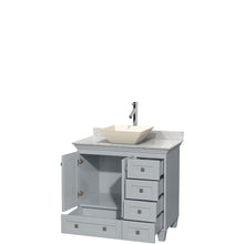 Load image into Gallery viewer, Wyndham Acclaim 36 Inch Single Bathroom Vanity in Oyster Gray, White Carrara Marble Countertop, Pyra Bone Porcelain Sink, and No Mirror- Wyndham