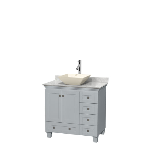 Wyndham Acclaim 36 Inch Single Bathroom Vanity in Oyster Gray, White Carrara Marble Countertop, Pyra Bone Porcelain Sink, and No Mirror- Wyndham