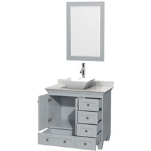 Load image into Gallery viewer, Wyndham Acclaim 36 Inch Single Bathroom Vanity in Oyster Gray, White Carrara Marble Countertop, Pyra White Porcelain Sink, and 24 Inch Mirror- Wyndham