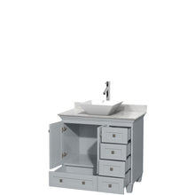 Load image into Gallery viewer, Wyndham Acclaim 36 Inch Single Bathroom Vanity in Oyster Gray, White Carrara Marble Countertop, Pyra White Porcelain Sink, and No Mirror- Wyndham