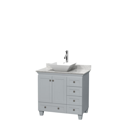 Wyndham Acclaim 36 Inch Single Bathroom Vanity in Oyster Gray, White Carrara Marble Countertop, Pyra White Porcelain Sink, and No Mirror- Wyndham