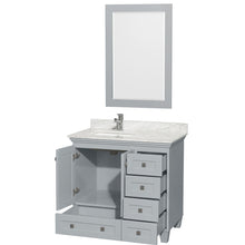 Load image into Gallery viewer, Wyndham Acclaim 36 Inch Single Bathroom Vanity in Oyster Gray, White Carrara Marble Countertop, Undermount Square Sink, and 24 Inch Mirror- Wyndham