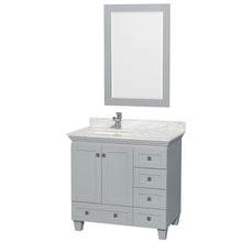 Load image into Gallery viewer, Wyndham Acclaim 36 Inch Single Bathroom Vanity in Oyster Gray, White Carrara Marble Countertop, Undermount Square Sink, and 24 Inch Mirror- Wyndham