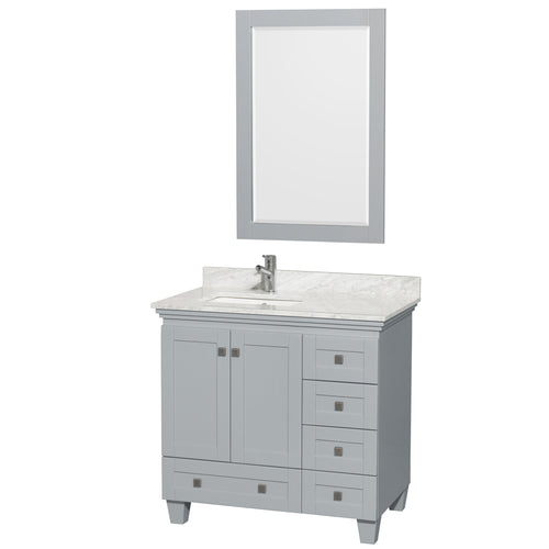 Wyndham Acclaim 36 Inch Single Bathroom Vanity in Oyster Gray, White Carrara Marble Countertop, Undermount Square Sink, and 24 Inch Mirror- Wyndham