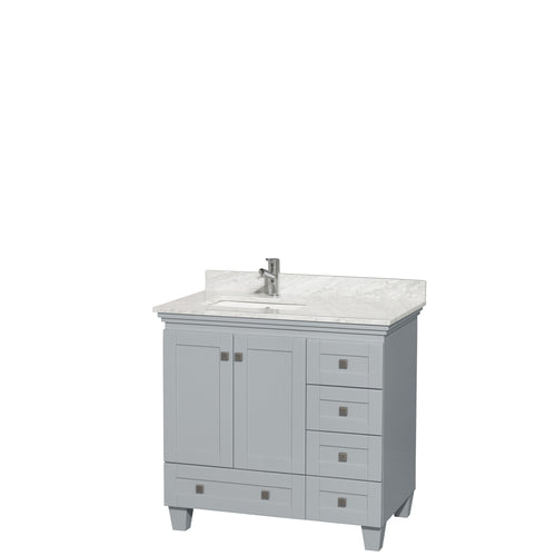 Wyndham Acclaim 36 Inch Single Bathroom Vanity in Oyster Gray, White Carrara Marble Countertop, Undermount Square Sink, and No Mirror- Wyndham