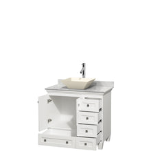 Load image into Gallery viewer, Wyndham Acclaim 36 Inch Single Bathroom Vanity in White, White Carrara Marble Countertop, Pyra Bone Porcelain Sink, and No Mirror- Wyndham