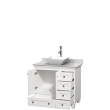 Load image into Gallery viewer, Wyndham Acclaim 36 Inch Single Bathroom Vanity in White, White Carrara Marble Countertop, Pyra White Porcelain Sink, and No Mirror- Wyndham