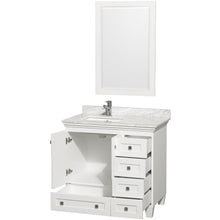 Load image into Gallery viewer, Wyndham Acclaim 36 Inch Single Bathroom Vanity in White, White Carrara Marble Countertop, Undermount Square Sink, and 24 Inch Mirror- Wyndham