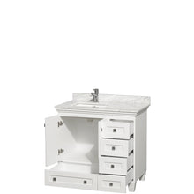 Load image into Gallery viewer, Wyndham Acclaim 36 Inch Single Bathroom Vanity in White, White Carrara Marble Countertop, Undermount Square Sink, and No Mirror- Wyndham