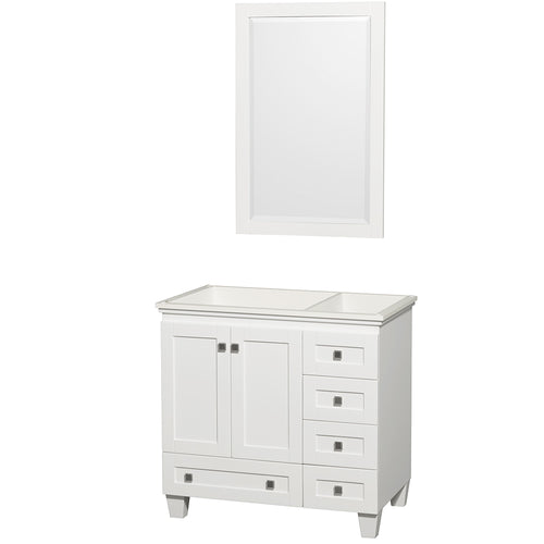 Wyndham Acclaim 36 Inch Single Bathroom Vanity in White, No Countertop, No Sink, and 24 Inch Mirror- Wyndham