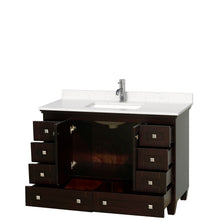 Load image into Gallery viewer, Wyndham Acclaim 48 Inch Single Bathroom Vanity in Espresso, Light-Vein Carrara Cultured Marble Countertop, Undermount Square Sink, No Mirror- Wyndham