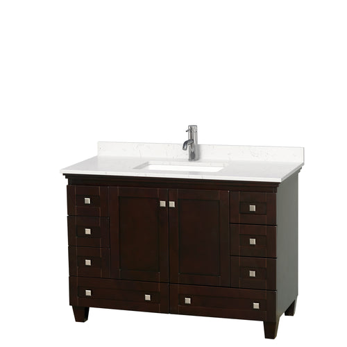 Wyndham Acclaim 48 Inch Single Bathroom Vanity in Espresso, Light-Vein Carrara Cultured Marble Countertop, Undermount Square Sink, No Mirror- Wyndham