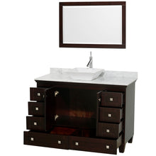 Load image into Gallery viewer, Wyndham Acclaim 48 Inch Single Bathroom Vanity in Espresso, White Carrara Marble Countertop, Pyra White Sink, and 24 Inch Mirror- Wyndham