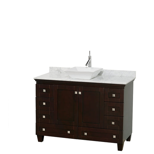 Wyndham Acclaim 48 Inch Single Bathroom Vanity in Espresso, White Carrara Marble Countertop, Pyra White Sink, and No Mirror- Wyndham