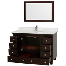 Load image into Gallery viewer, Wyndham Acclaim 48 Inch Single Bathroom Vanity in Espresso, White Carrara Marble Countertop, Undermount Square Sink, and 24 Inch Mirror- Wyndham