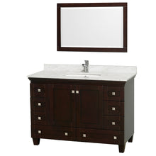 Load image into Gallery viewer, Wyndham Acclaim 48 Inch Single Bathroom Vanity in Espresso, White Carrara Marble Countertop, Undermount Square Sink, and 24 Inch Mirror- Wyndham