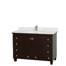 Load image into Gallery viewer, Wyndham Acclaim 48 Inch Single Bathroom Vanity in Espresso, White Carrara Marble Countertop, Undermount Square Sink, and No Mirror- Wyndham