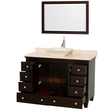 Load image into Gallery viewer, Wyndham Acclaim 48 Inch Single Bathroom Vanity in Espresso, Ivory Marble Countertop, Pyra Bone Sink, and 24 Inch Mirror- Wyndham