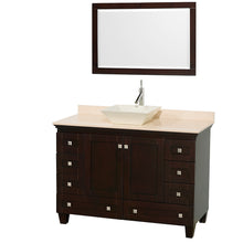 Load image into Gallery viewer, Wyndham Acclaim 48 Inch Single Bathroom Vanity in Espresso, Ivory Marble Countertop, Pyra Bone Sink, and 24 Inch Mirror- Wyndham