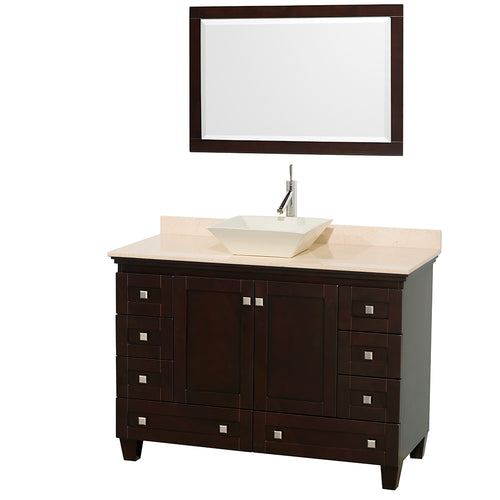 Wyndham Acclaim 48 Inch Single Bathroom Vanity in Espresso, Ivory Marble Countertop, Pyra Bone Sink, and 24 Inch Mirror- Wyndham