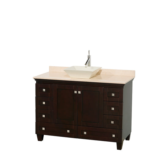 Wyndham Acclaim 48 Inch Single Bathroom Vanity in Espresso, Ivory Marble Countertop, Pyra Bone Sink, and No Mirror- Wyndham