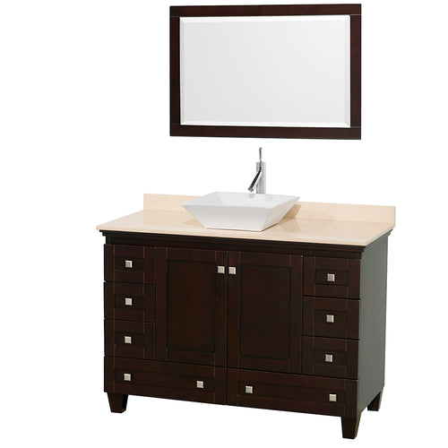 Wyndham Acclaim 48 Inch Single Bathroom Vanity in Espresso, Ivory Marble Countertop, Pyra White Sink, and 24 Inch Mirror- Wyndham