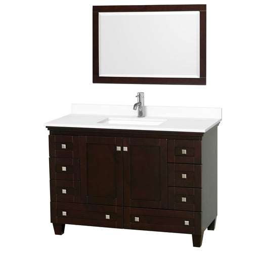 Wyndham Acclaim 48 Inch Single Bathroom Vanity in Espresso, White Cultured Marble Countertop, Undermount Square Sink, 24 Inch Mirror- Wyndham
