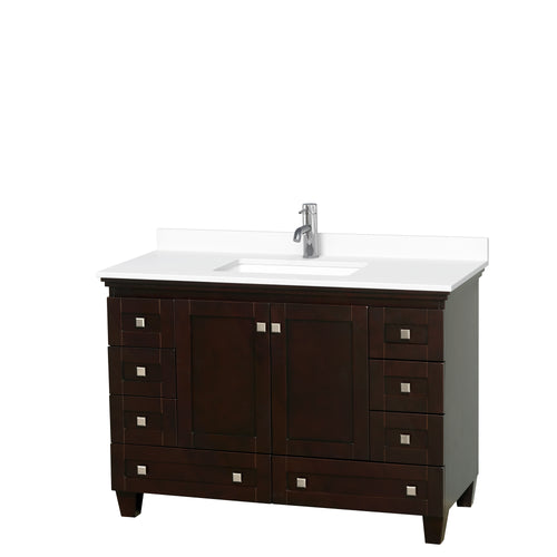 Wyndham Acclaim 48 Inch Single Bathroom Vanity in Espresso, White Cultured Marble Countertop, Undermount Square Sink, No Mirror- Wyndham