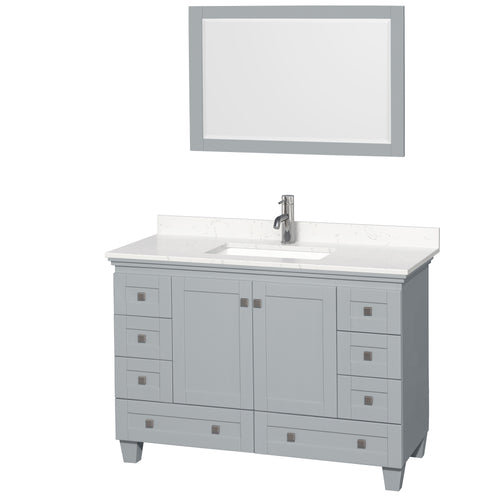 Wyndham Acclaim 48 Inch Single Bathroom Vanity in Oyster Gray, Light-Vein Carrara Cultured Marble Countertop, Undermount Square Sink, 24 Inch Mirror- Wyndham