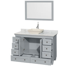 Load image into Gallery viewer, Wyndham Acclaim 48 Inch Single Bathroom Vanity in Oyster Gray, White Carrara Marble Countertop, Pyra Bone Porcelain Sink, and 24 Inch Mirror- Wyndham