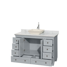 Load image into Gallery viewer, Wyndham Acclaim 48 Inch Single Bathroom Vanity in Oyster Gray, White Carrara Marble Countertop, Pyra Bone Porcelain Sink, and No Mirror- Wyndham