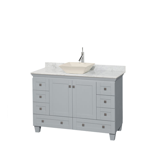 Wyndham Acclaim 48 Inch Single Bathroom Vanity in Oyster Gray, White Carrara Marble Countertop, Pyra Bone Porcelain Sink, and No Mirror- Wyndham
