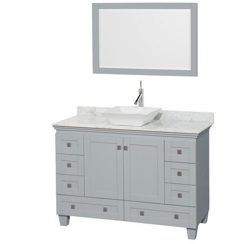 Wyndham Acclaim 48 Inch Single Bathroom Vanity in Oyster Gray, White Carrara Marble Countertop, Pyra White Porcelain Sink, and 24 Inch Mirror- Wyndham