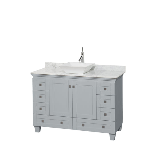 Wyndham Acclaim 48 Inch Single Bathroom Vanity in Oyster Gray, White Carrara Marble Countertop, Pyra White Porcelain Sink, and No Mirror- Wyndham