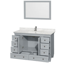 Load image into Gallery viewer, Wyndham Acclaim 48 Inch Single Bathroom Vanity in Oyster Gray, White Carrara Marble Countertop, Undermount Square Sink, and 24 Inch Mirror- Wyndham