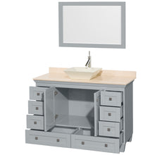 Load image into Gallery viewer, Wyndham Acclaim 48 Inch Single Bathroom Vanity in Oyster Gray, Ivory Marble Countertop, Pyra Bone Porcelain Sink, and 24 Inch Mirror- Wyndham