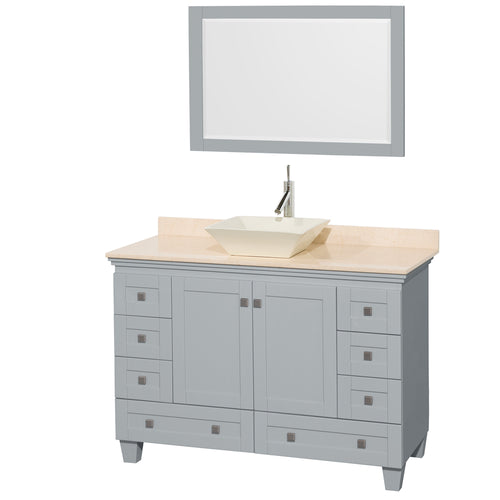 Wyndham Acclaim 48 Inch Single Bathroom Vanity in Oyster Gray, Ivory Marble Countertop, Pyra Bone Porcelain Sink, and 24 Inch Mirror- Wyndham