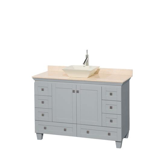 Wyndham Acclaim 48 Inch Single Bathroom Vanity in Oyster Gray, Ivory Marble Countertop, Pyra Bone Porcelain Sink, and No Mirror- Wyndham