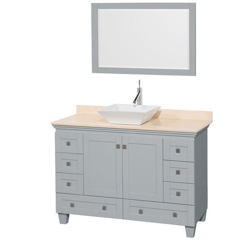 Wyndham Acclaim 48 Inch Single Bathroom Vanity in Oyster Gray, Ivory Marble Countertop, Pyra White Porcelain Sink, and 24 Inch Mirror- Wyndham