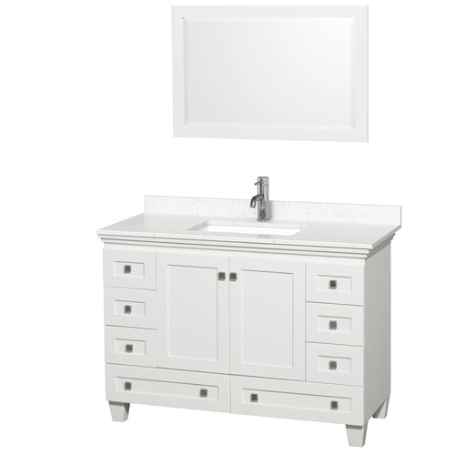 Wyndham Acclaim 48 Inch Single Bathroom Vanity in White, Light-Vein Carrara Cultured Marble Countertop, Undermount Square Sink, 24 Inch Mirror- Wyndham