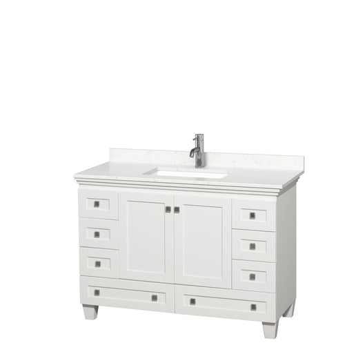 Wyndham Acclaim 48 Inch Single Bathroom Vanity in White, Light-Vein Carrara Cultured Marble Countertop, Undermount Square Sink, No Mirror- Wyndham