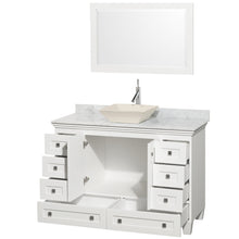 Load image into Gallery viewer, Wyndham Acclaim 48 Inch Single Bathroom Vanity in White, White Carrara Marble Countertop, Pyra Bone Sink, and 24 Inch Mirror- Wyndham