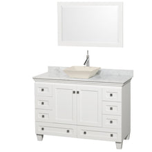 Load image into Gallery viewer, Wyndham Acclaim 48 Inch Single Bathroom Vanity in White, White Carrara Marble Countertop, Pyra Bone Sink, and 24 Inch Mirror- Wyndham