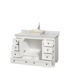 Load image into Gallery viewer, Wyndham Acclaim 48 Inch Single Bathroom Vanity in White, White Carrara Marble Countertop, Pyra Bone Sink, and No Mirror- Wyndham