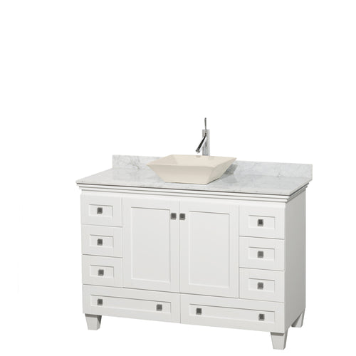 Wyndham Acclaim 48 Inch Single Bathroom Vanity in White, White Carrara Marble Countertop, Pyra Bone Sink, and No Mirror- Wyndham