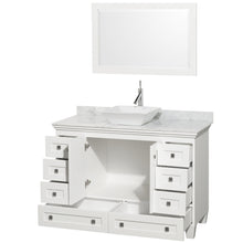 Load image into Gallery viewer, Wyndham Acclaim 48 Inch Single Bathroom Vanity in White, White Carrara Marble Countertop, Pyra White Sink, and 24 Inch Mirror- Wyndham