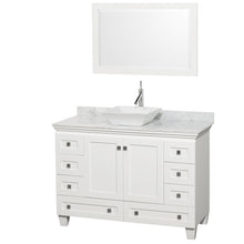 Load image into Gallery viewer, Wyndham Acclaim 48 Inch Single Bathroom Vanity in White, White Carrara Marble Countertop, Pyra White Sink, and 24 Inch Mirror- Wyndham